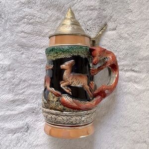 Vintage ORIGINAL KING, No. 949, Fox Handle, German Lidded Beer Stein